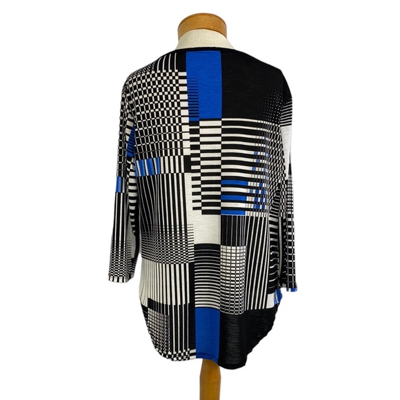 Chenault Geometric Kimono Blouse Size Small Keyhole Black White Long Sleeve - Picture 6 of 6